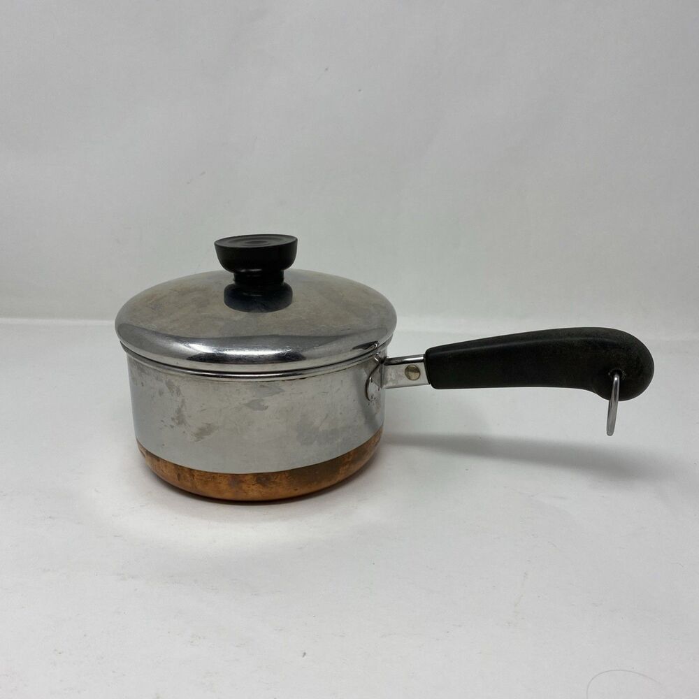 Vintage Revere Ware 1 Qt Stainless Steel Copper Bottom Saucepan Lid Model 1801